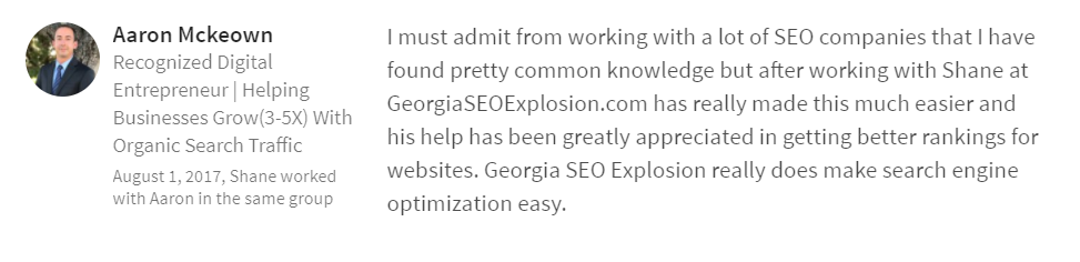 Georgia SEO Explosion LinkedIn Testimonials 1