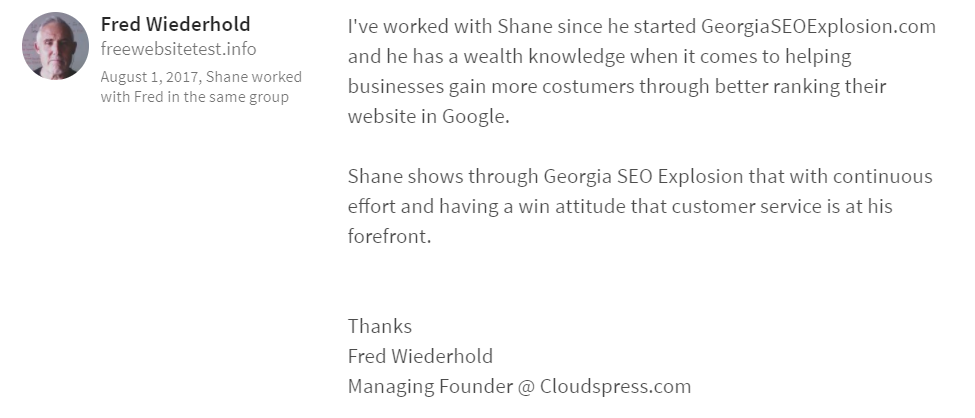 Georgia SEO Explosion LinkedIn Testimonials 2